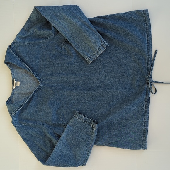 CJ Banks Embroidered Long Sleeve Denim Over Shirt 1X Blue - Picture 9 of 14